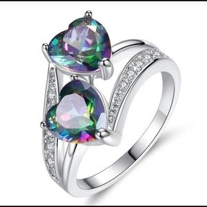 Double heart rainbow  ❤️ ring  , new !
